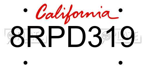 8RPD319 California License Plate