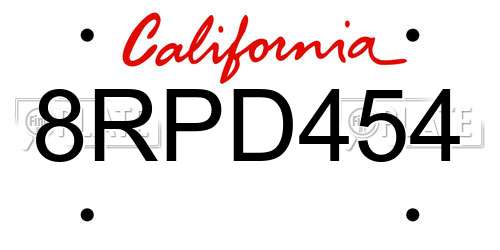 8RPD454 California License Plate