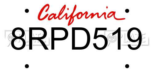 8RPD519 California License Plate