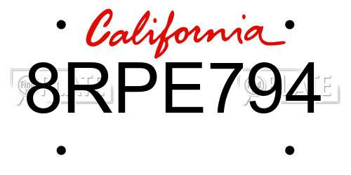 8RPE794 California License Plate