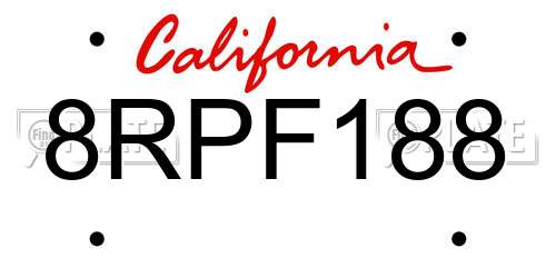 8RPF188 California License Plate