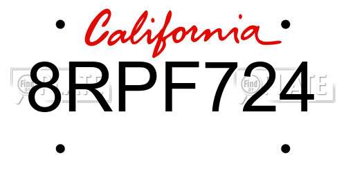 8RPF724 California License Plate