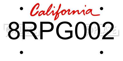 8RPG002 California License Plate