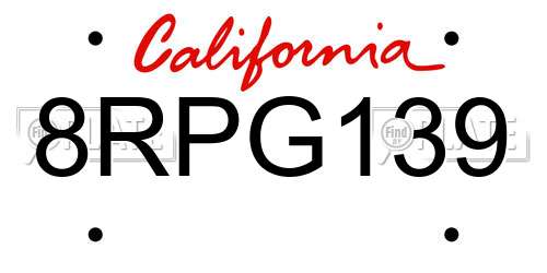 8RPG139 California License Plate