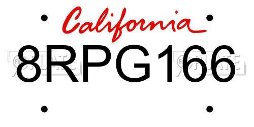8RPG166 California License Plate