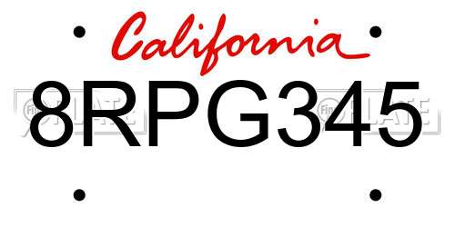 8RPG345 California License Plate