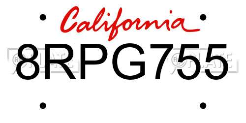 8RPG755 California License Plate