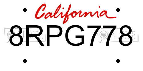 8RPG778 California License Plate