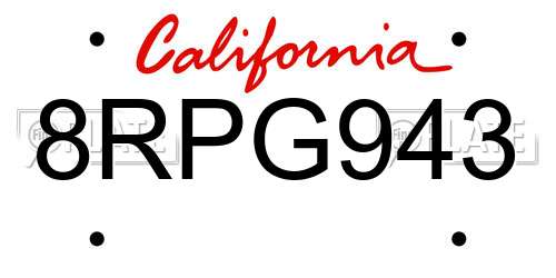 8RPG943 California License Plate