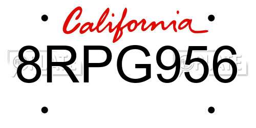 8RPG956 California License Plate