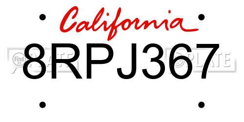 8RPJ367 California License Plate