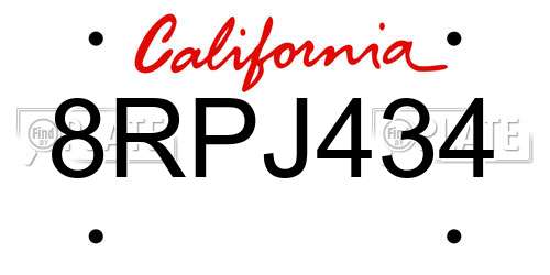 8RPJ434 California License Plate