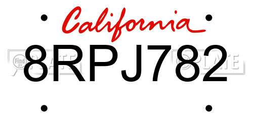 8RPJ782 California License Plate