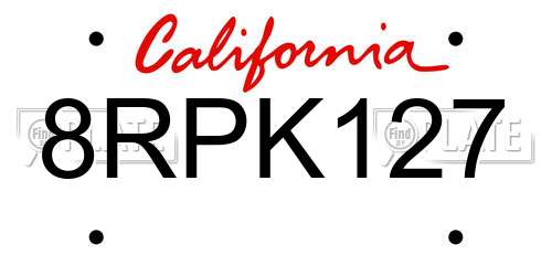 8RPK127 California License Plate