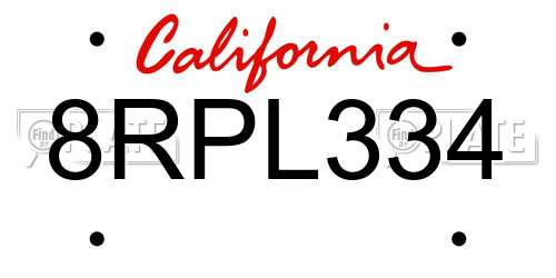 8RPL334 California License Plate