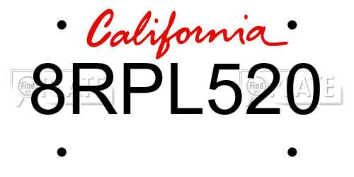 8RPL520 California License Plate