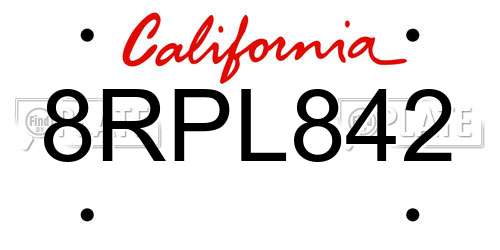 8RPL842 California License Plate