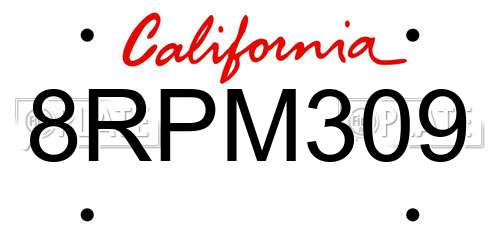 8RPM309 California License Plate