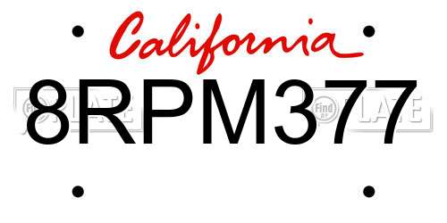 8RPM377 California License Plate