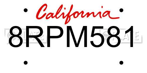 8RPM581 California License Plate