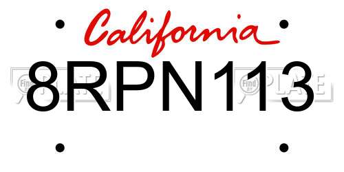 8RPN113 California License Plate