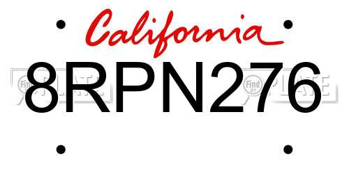 8RPN276 California License Plate