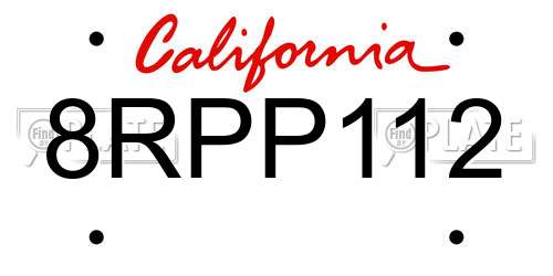 8RPP112 California License Plate
