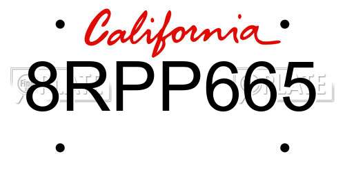 8RPP665 California License Plate
