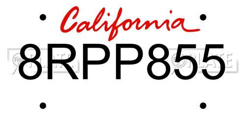 8RPP855 California License Plate