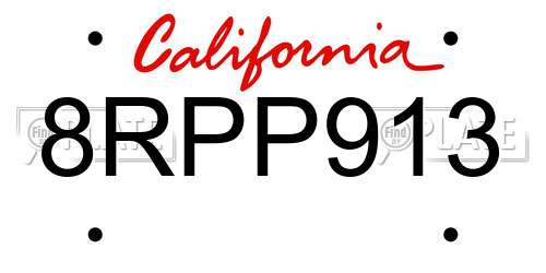 8RPP913 California License Plate