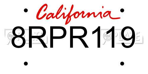 8RPR119 California License Plate