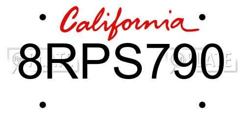 8RPS790 California License Plate
