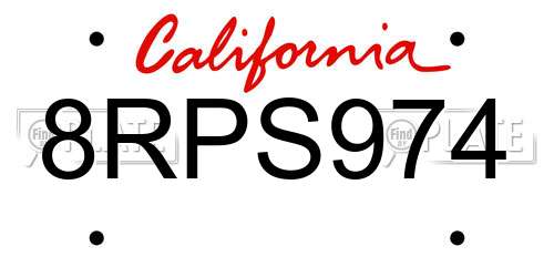 8RPS974 California License Plate
