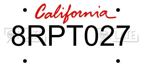 8RPT027 California License Plate