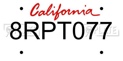 8RPT077 California License Plate