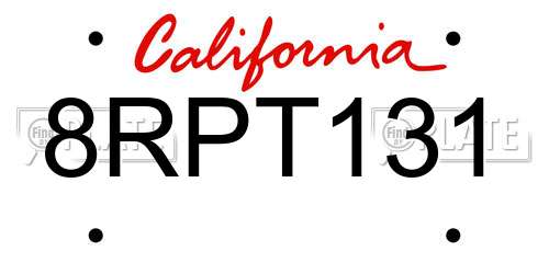 8RPT131 California License Plate