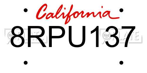 8RPU137 California License Plate
