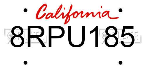 8RPU185 California License Plate