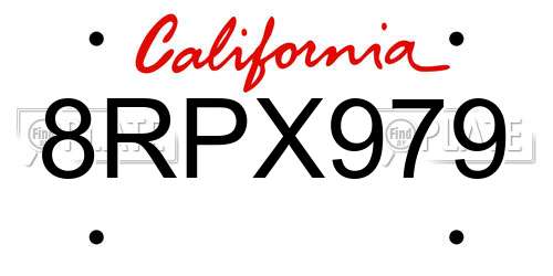 8RPX979 California License Plate