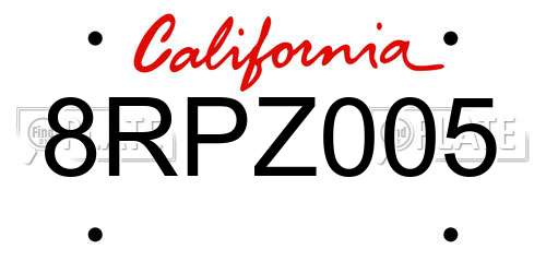 8RPZ005 California License Plate