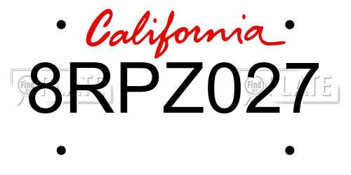 8RPZ027 California License Plate