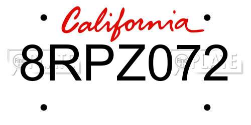 8RPZ072 California License Plate