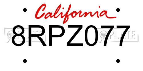 8RPZ077 California License Plate