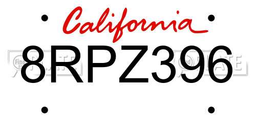 8RPZ396 California License Plate