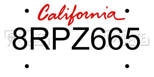 8RPZ665 California License Plate