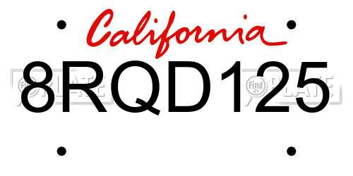 8RQD125 California License Plate