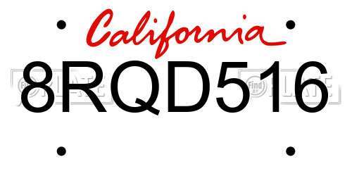 8RQD516 California License Plate