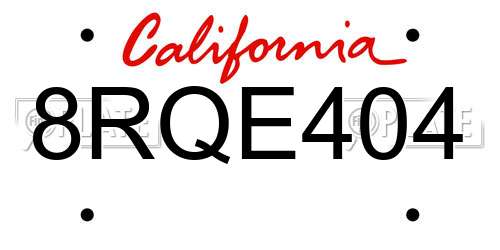 8RQE404 California License Plate