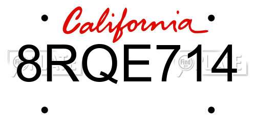 8RQE714 California License Plate