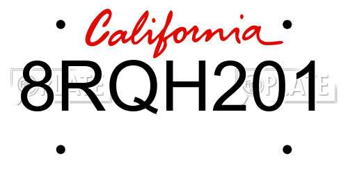 8RQH201 California License Plate
